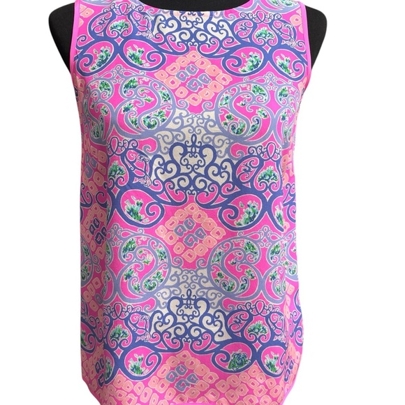 Lilly Pulitzer Womens 100% Silk Button Back Blouse Colorful  Pink Size X-Small - Picture 1 of 8